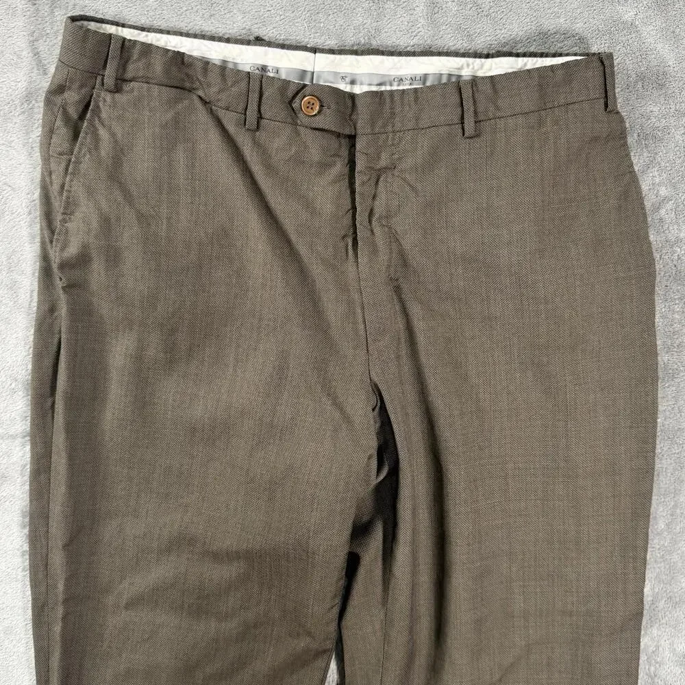 Canali Pants Mens Size 38x26 Brown 100% Wool‎ Pleated Dress Trouser Italy